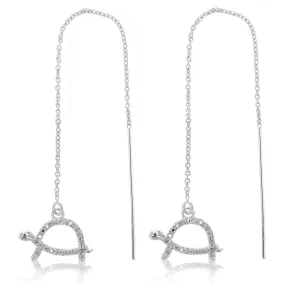 0.07 cttw Diamond Dangle Threader Earrings Brass With Rhodium Plating Tortoise