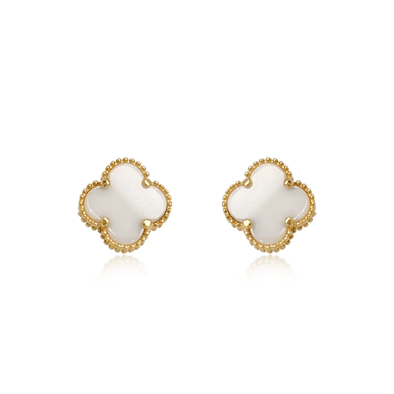 14k Gold Mother of Pearl Clover Stud Earrings