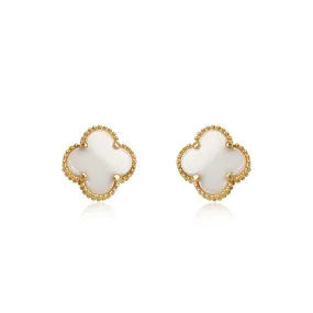 14k Gold Mother of Pearl Clover Stud Earrings