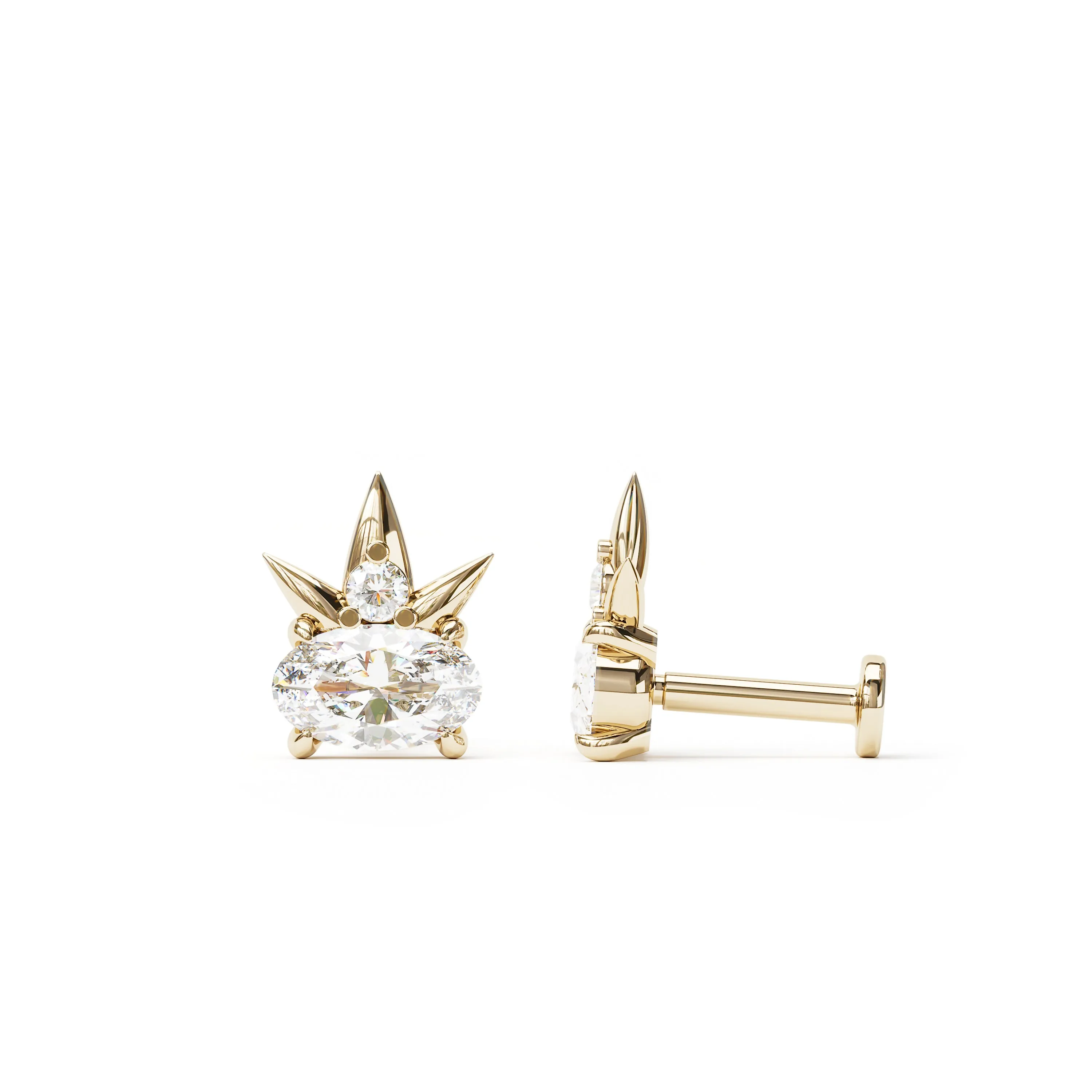 14K Gold Oval-Cut Diamond Crown Labret Stud