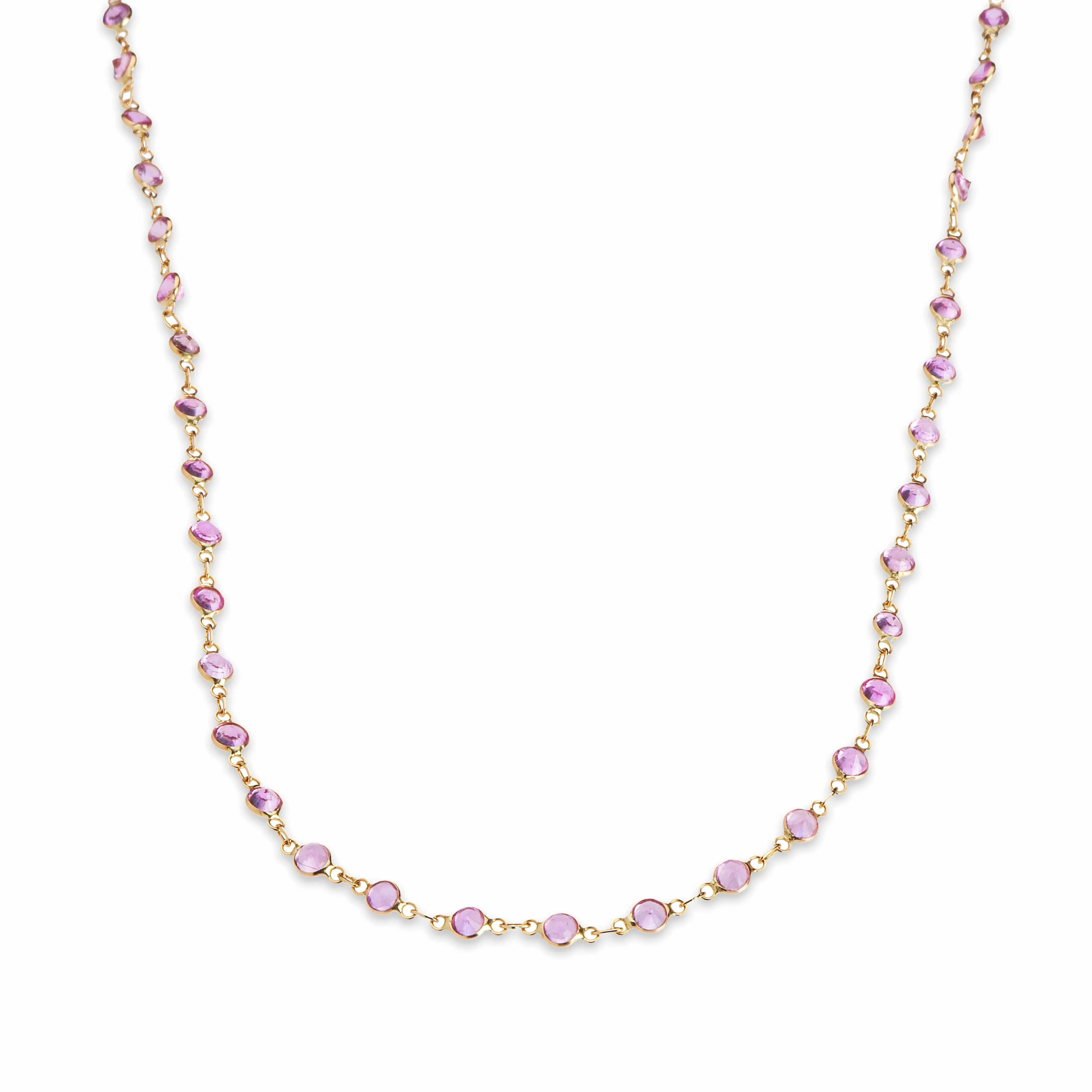 14K Gold Pink Sapphire Strand Necklace