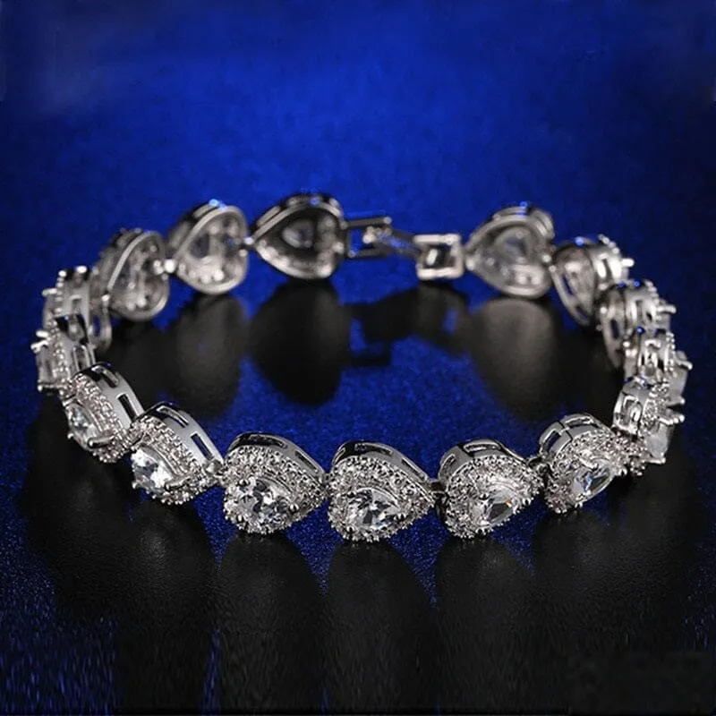 14K White Gold Filled Heart Diamond Bracelet