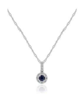 14K White Gold Sapphire and Diamond Halo Pendant