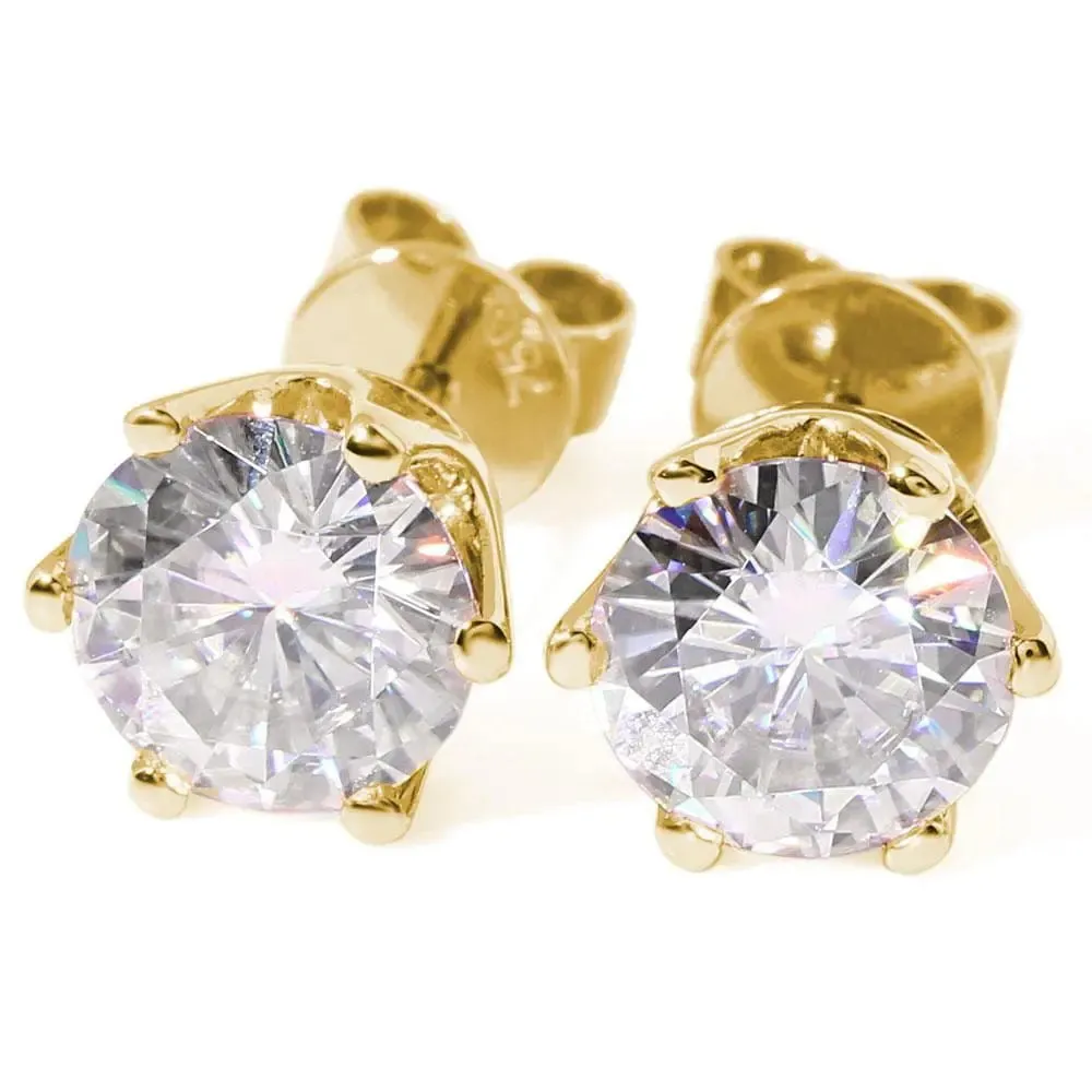 14k Yellow Gold Stud Moissanite Earrings 0.5ctw - 2.4ctw Options