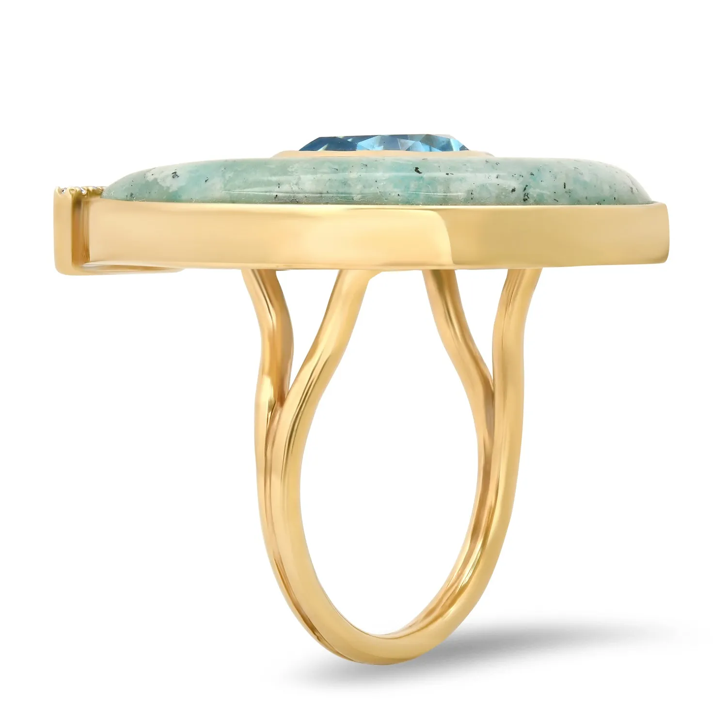 14K YG Jumbo Topaz, Amazonite and Diamond Horseshoe Ring