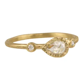 18K Gold Prong-Set Rose Cut Pear Shaped White Diamond Ring