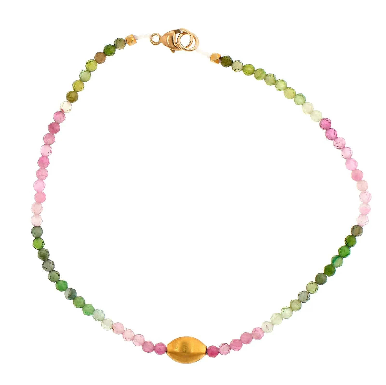 18K Yellow Gold Watermelon Tourmaline Beaded Bracelet