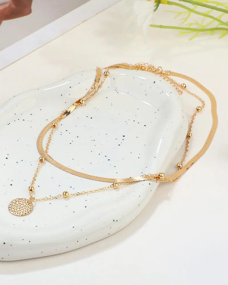 1pc Beaded Coin Pendant Chain Necklace