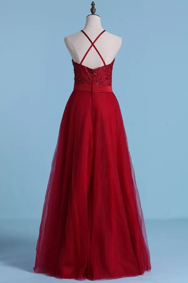 2024 Bridesmaid Dresses A Line Scoop Open Back Tulle With Embroidery P9937DK2