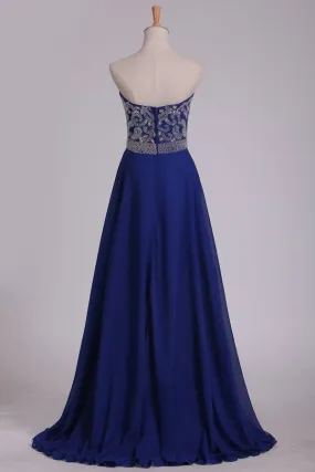 2024 New Arrival Sweetheart Beaded Bodice Floor Length Chiffon A Line Prom Dresses Dark Royal PHG8NE9C