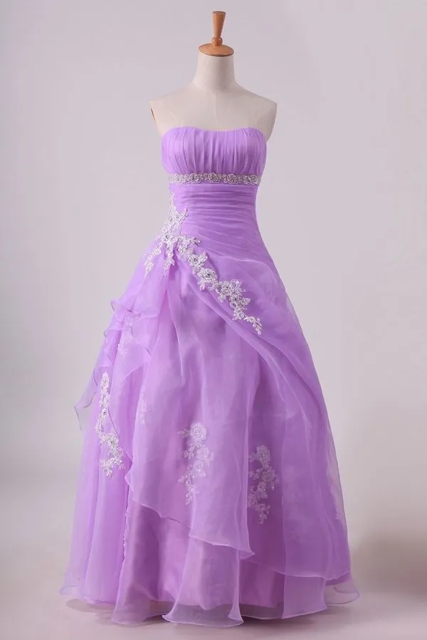 2024 Strapless Floor Length Quinceanera Dresses With Applique PASE5173