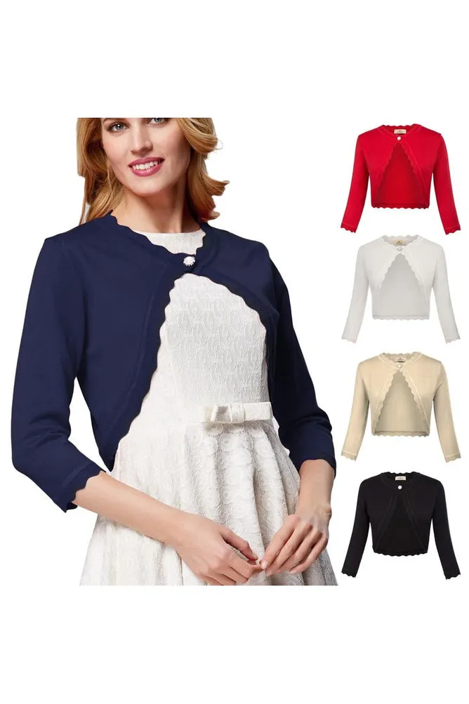 3/4 Sleeve One Button Flat-Knitted Bolero/Shrug  Jacket