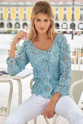 3D Floral Lace Jacket Airy Blue