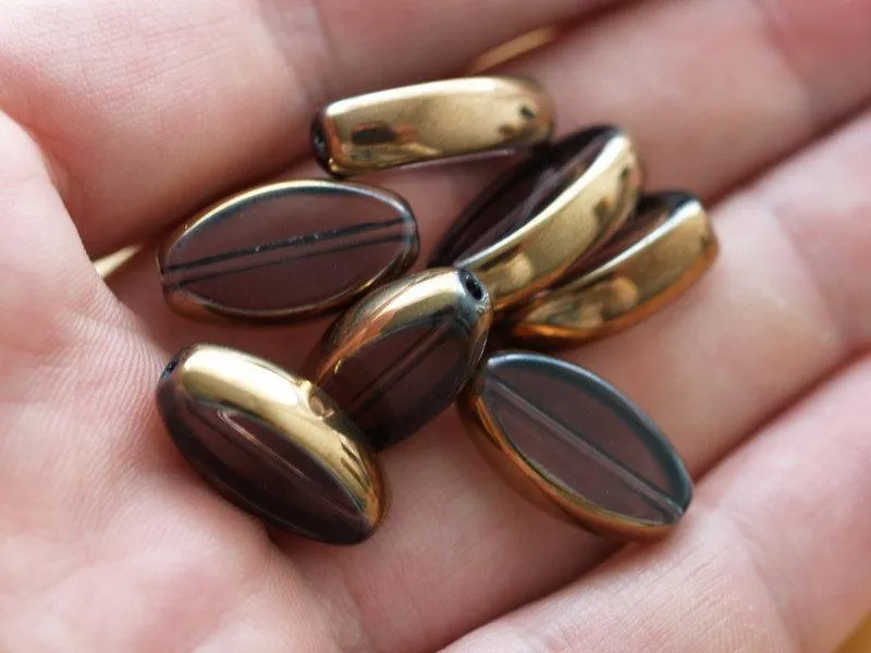 5 Pcs Czech Glass 18x10 Mm Mocha Brown Flat Oval  Beads Pc-5