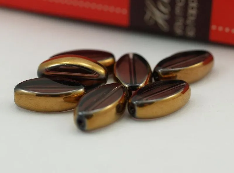 5 Pcs Czech Glass 18x10 Mm Mocha Brown Flat Oval  Beads Pc-5