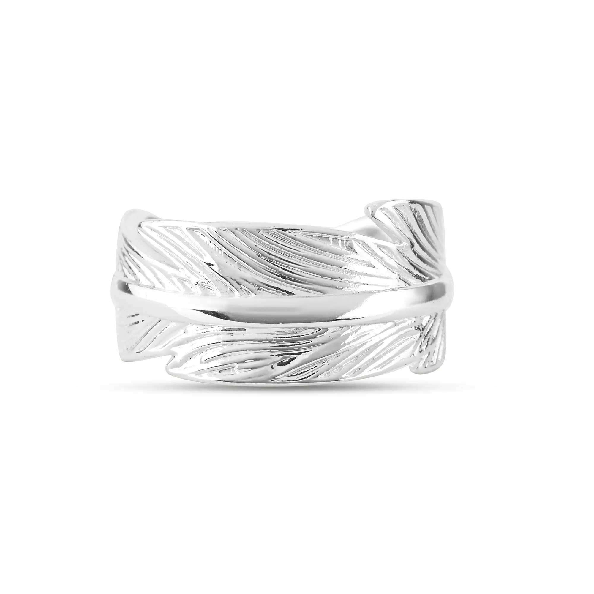 925 Sterling Silver-Plated Feather Ring Silver-Large