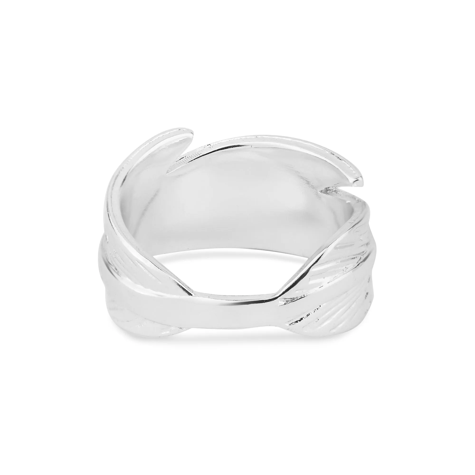 925 Sterling Silver-Plated Feather Ring Silver-Large