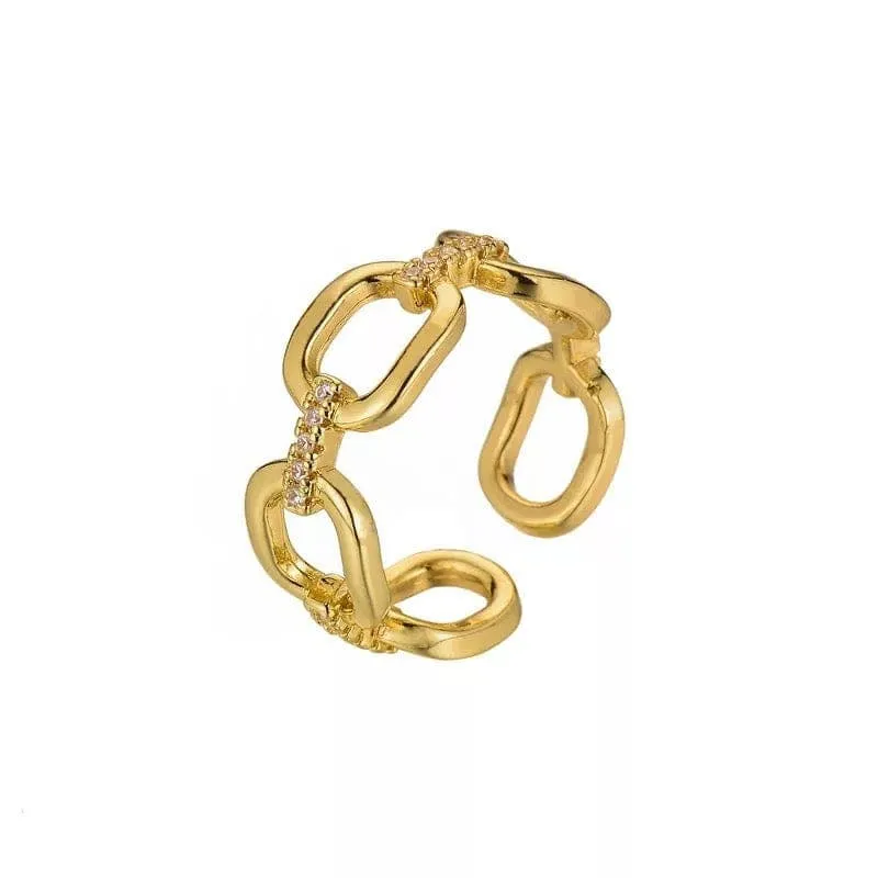 Adjustable CZ Link Chain Ring