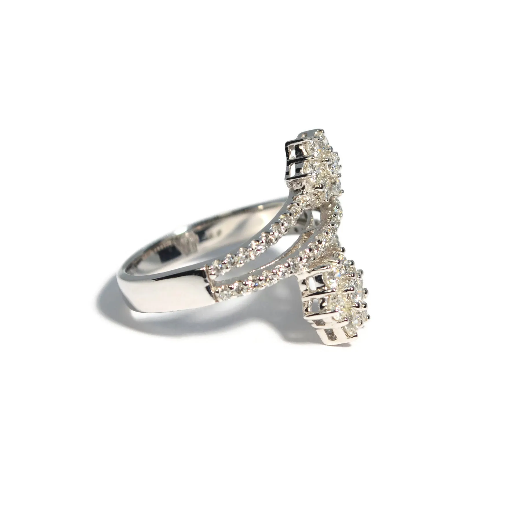 AFJ Diamond Collection - Double Flower Diamond Ring with White Gold