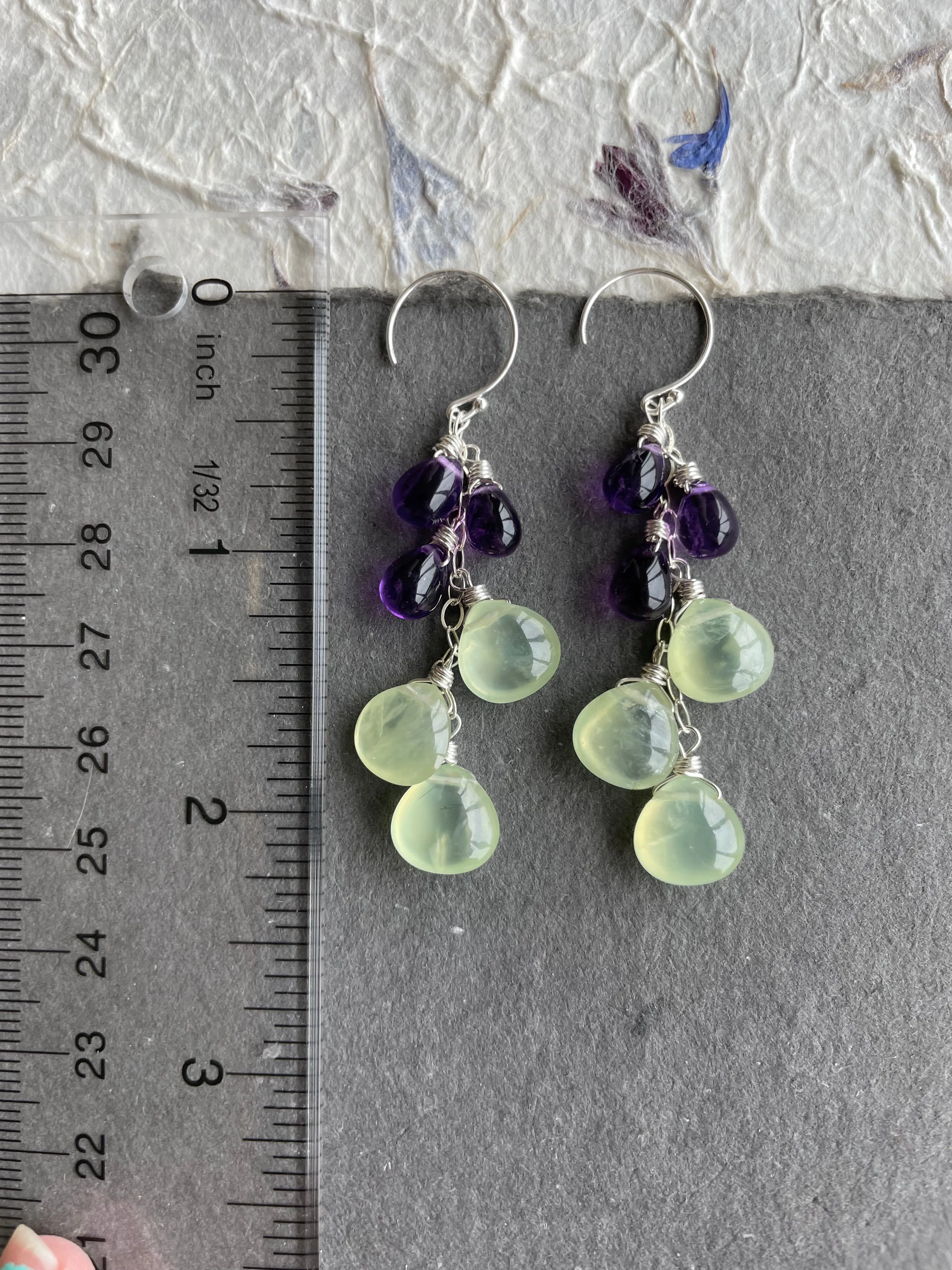 Amethyst and Prehnite Cascade earrings, earwire options