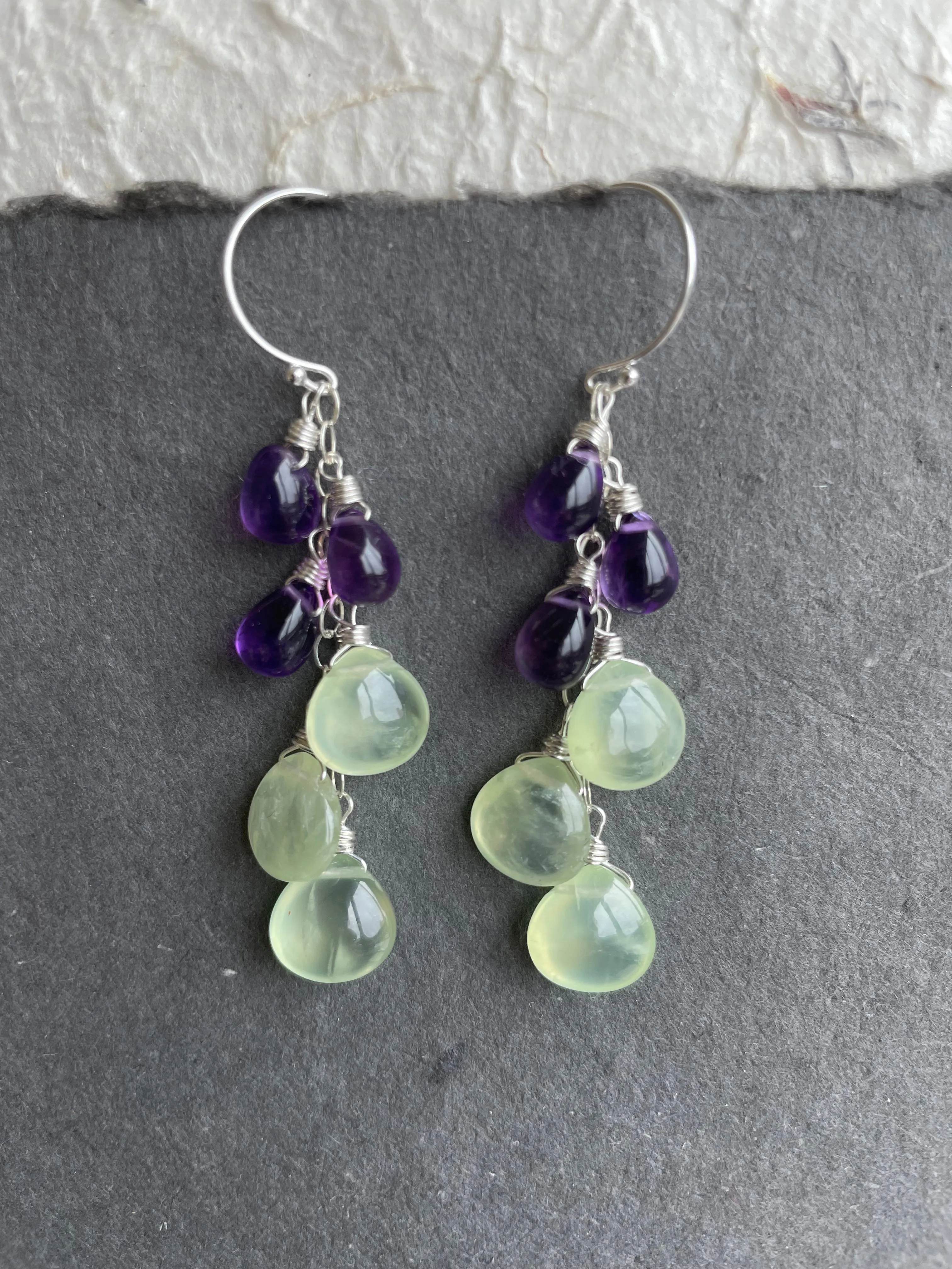 Amethyst and Prehnite Cascade earrings, earwire options