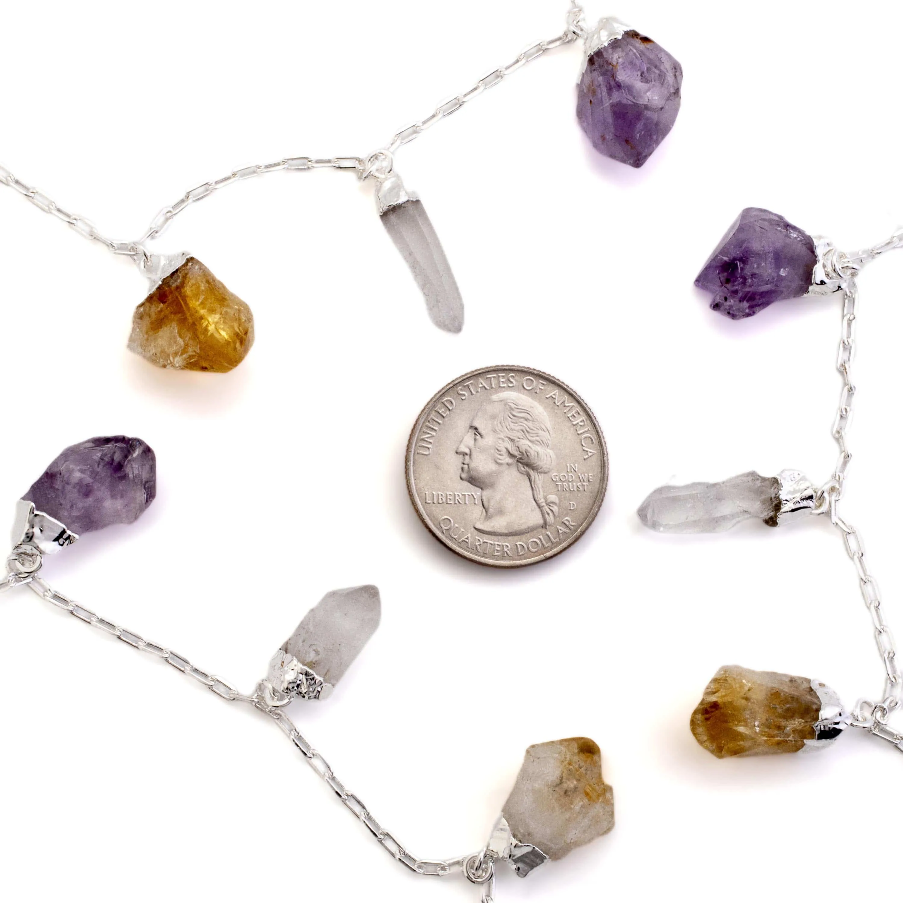 Amethyst, Citrine, and Quartz Triple Point Necklace