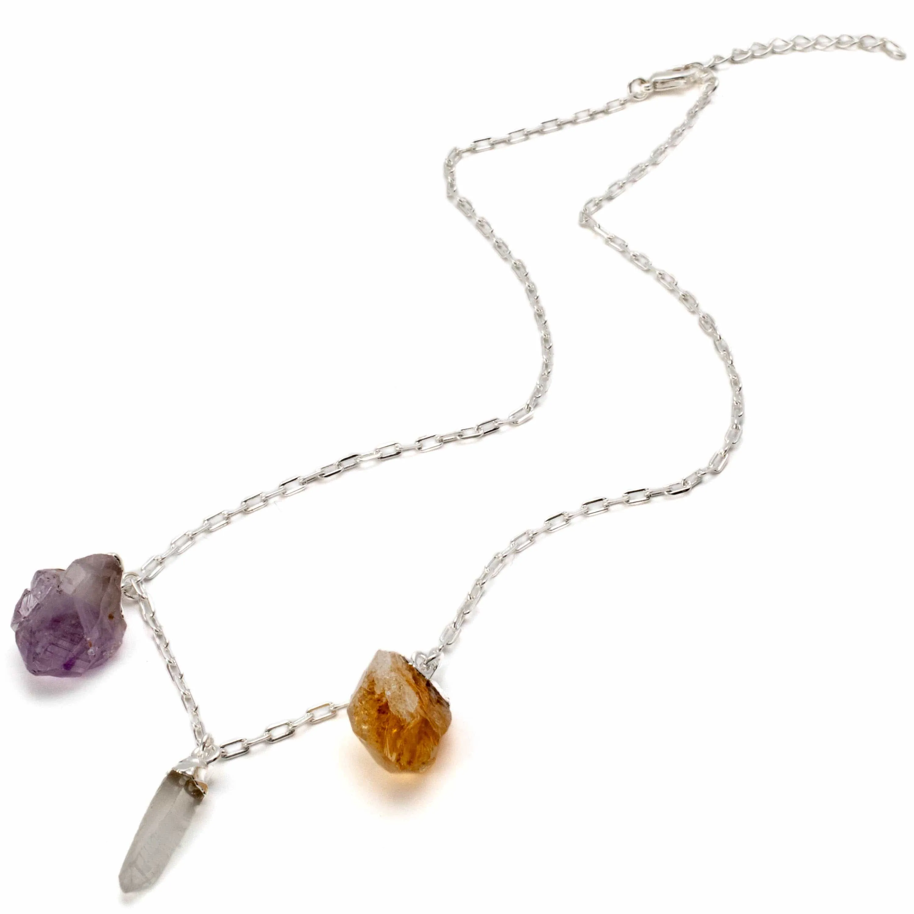 Amethyst, Citrine, and Quartz Triple Point Necklace