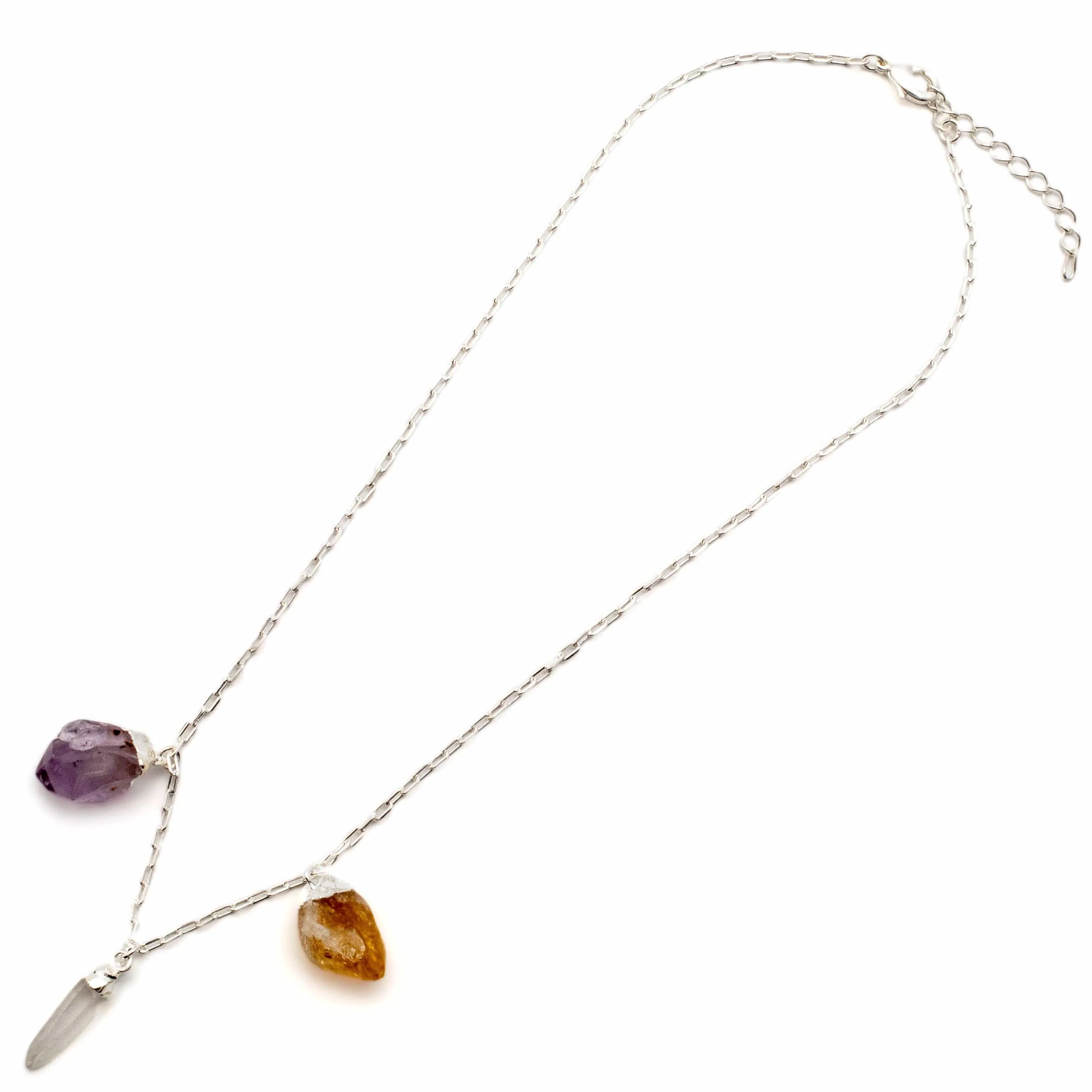 Amethyst, Citrine, and Quartz Triple Point Necklace