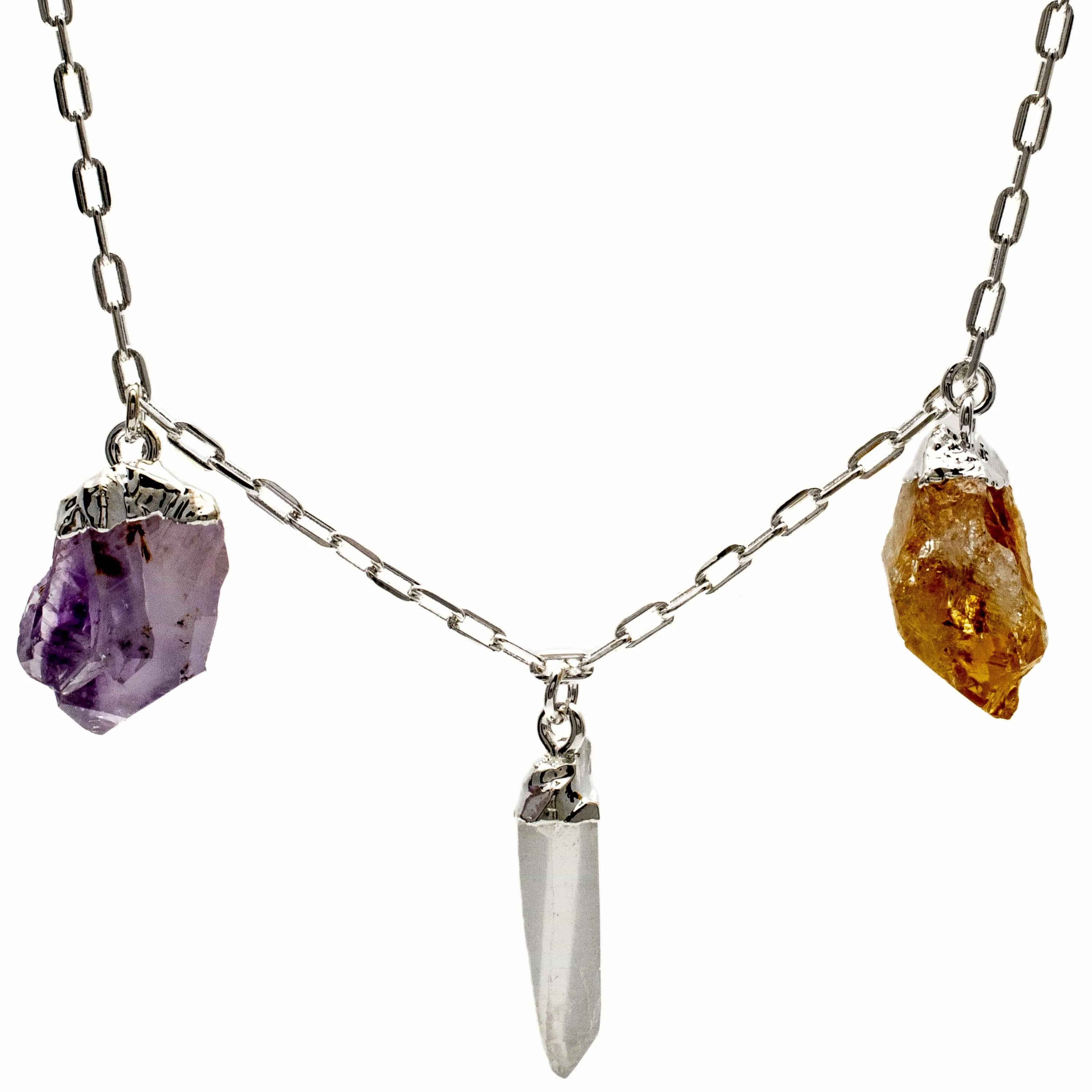 Amethyst, Citrine, and Quartz Triple Point Necklace