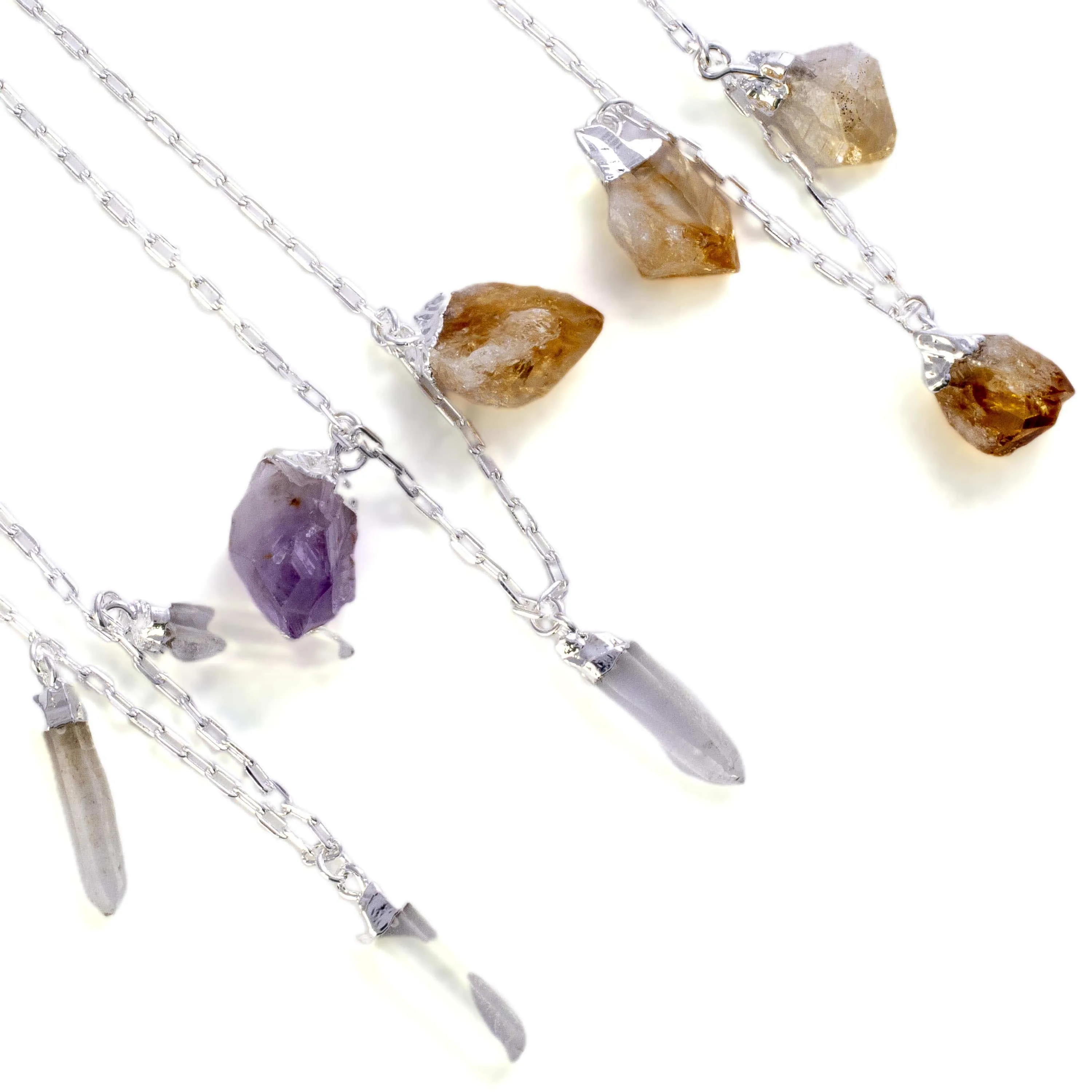 Amethyst, Citrine, and Quartz Triple Point Necklace