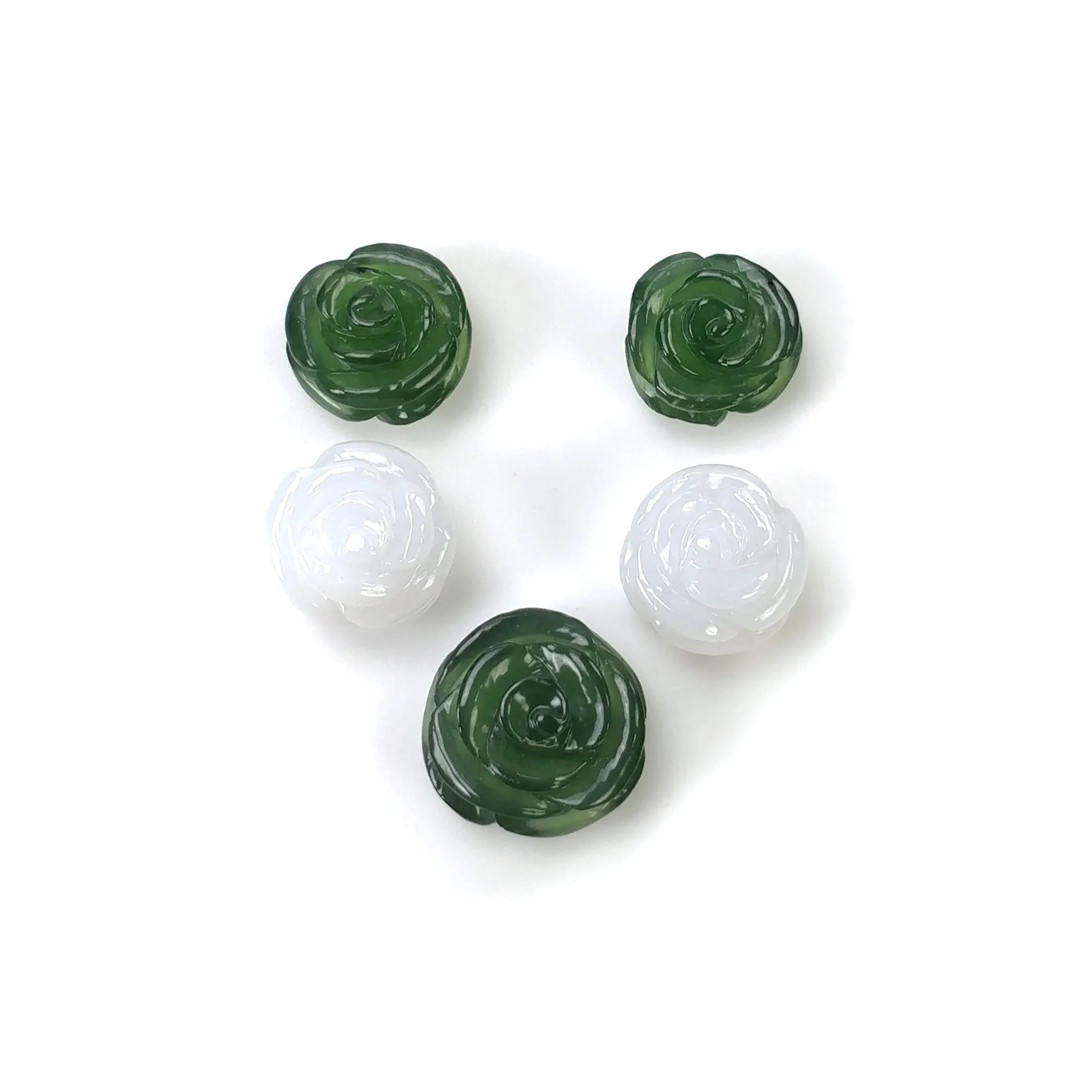 Antigorite SERPENTINE & White CHALCEDONY Gemstone Carving : 58.70cts Natural Untreated Hand Carved FLOWER 13mm - 16mm 5pcs