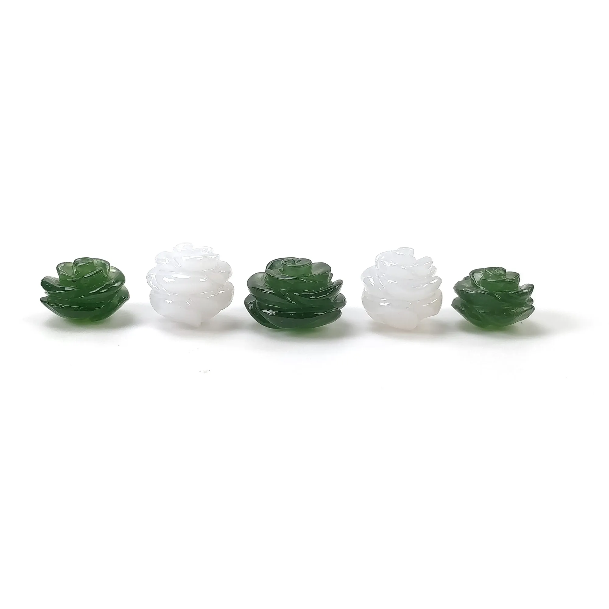 Antigorite SERPENTINE & White CHALCEDONY Gemstone Carving : 58.70cts Natural Untreated Hand Carved FLOWER 13mm - 16mm 5pcs