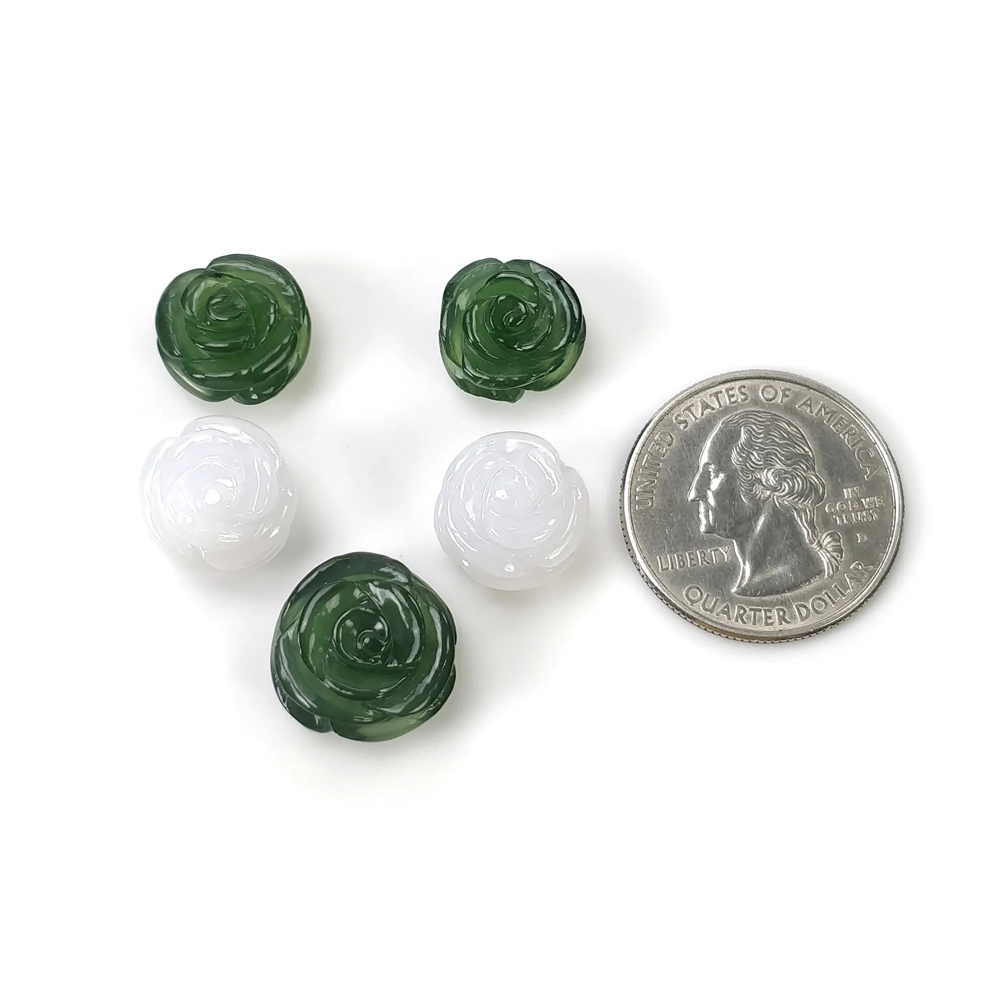 Antigorite SERPENTINE & White CHALCEDONY Gemstone Carving : 58.70cts Natural Untreated Hand Carved FLOWER 13mm - 16mm 5pcs