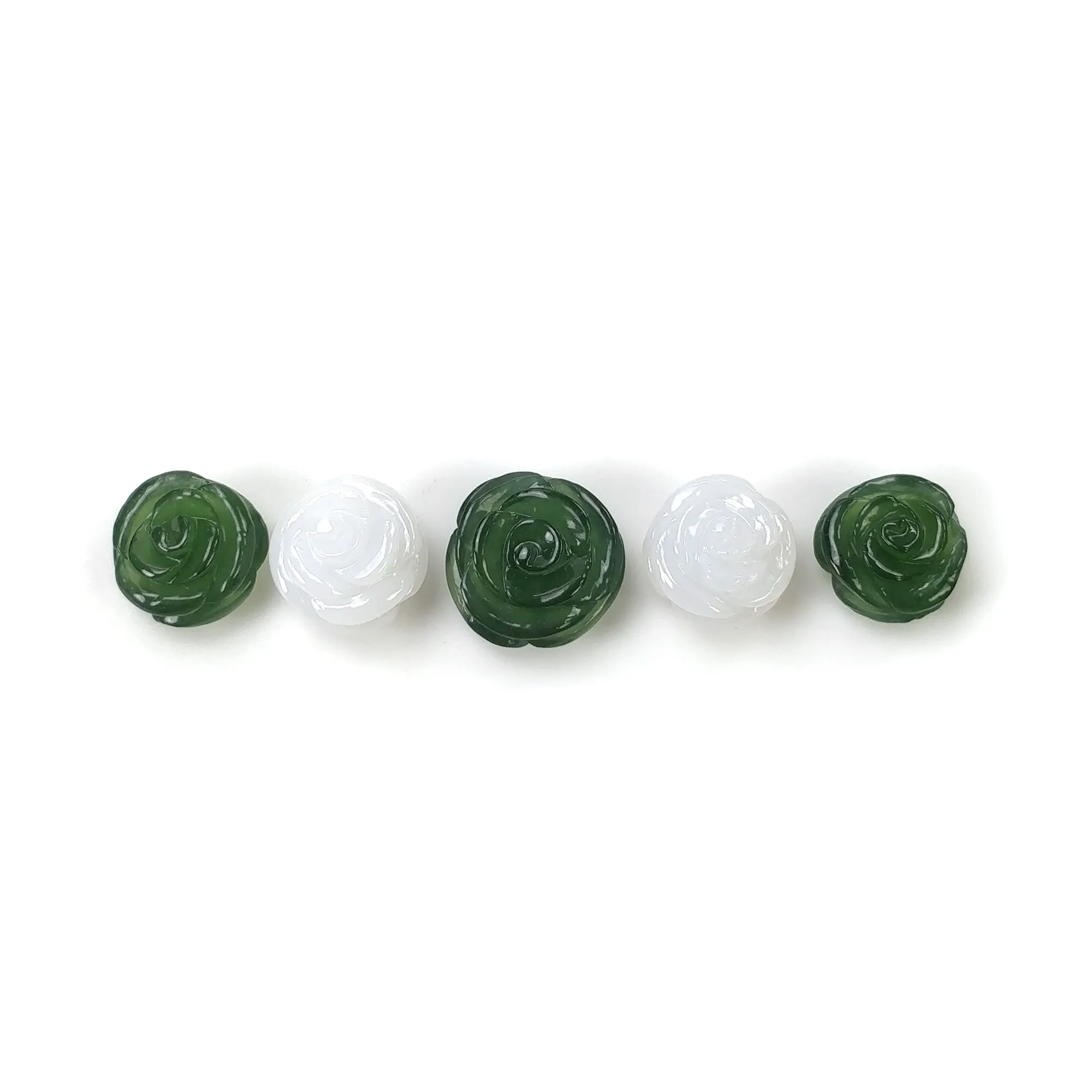 Antigorite SERPENTINE & White CHALCEDONY Gemstone Carving : 58.70cts Natural Untreated Hand Carved FLOWER 13mm - 16mm 5pcs