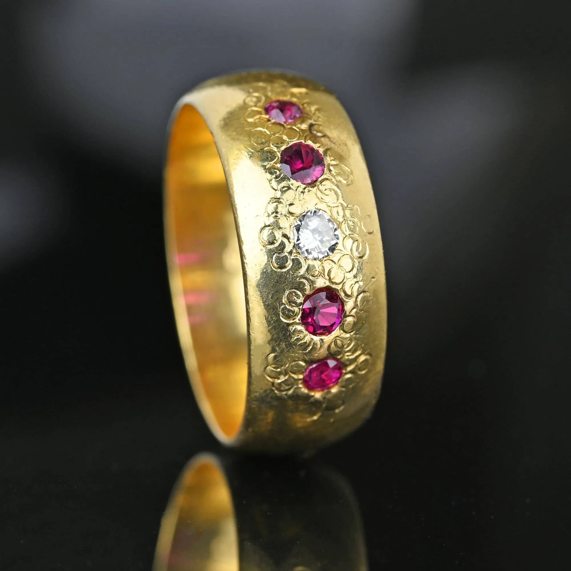 Antique 14K Gold Ruby Diamond Ring Wedding Band