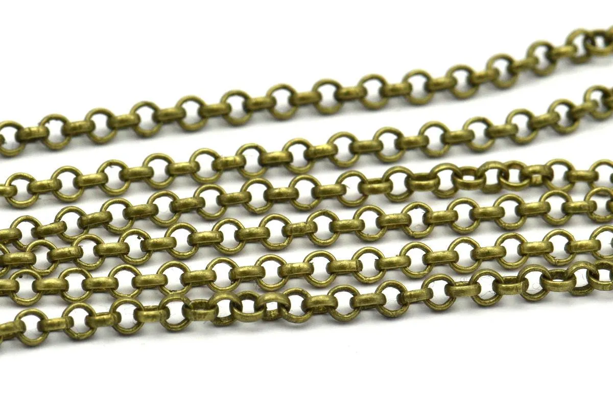 Antique Bronze Chain, Antique Bronze Tone Brass Soldered Rolo Chain (3mm) 3m-5m-10m-20m-50m-90m MB 8-30 Z013