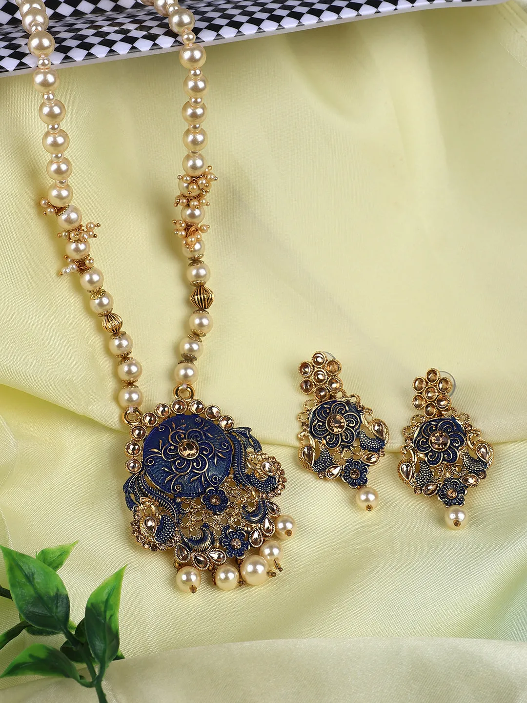 Antique Matte Gold Finish Maroon Stone Studded Temple Jewellery Set - Anikas Creation