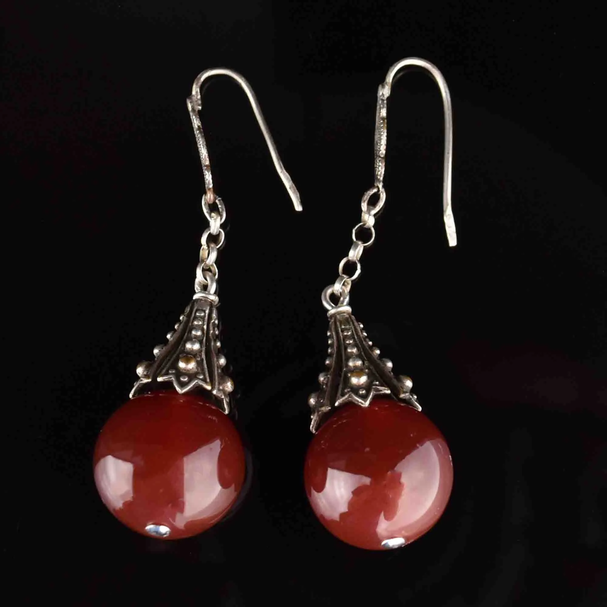 Art Deco Silver Carnelian Drop Earrings