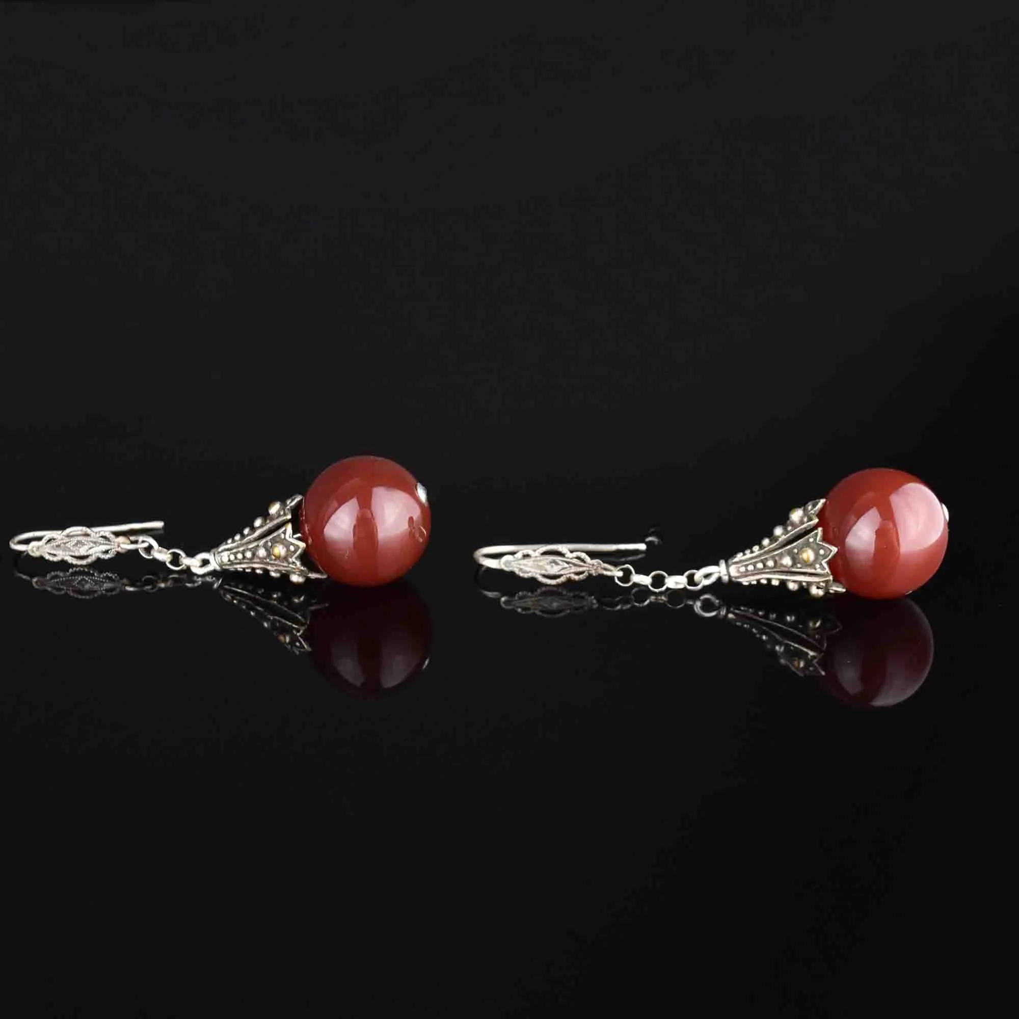 Art Deco Silver Carnelian Drop Earrings