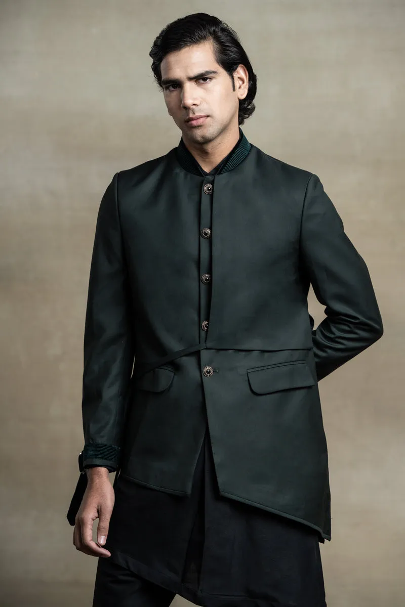 Asymmetric Jacket Paired with Kurta and Aligarhi