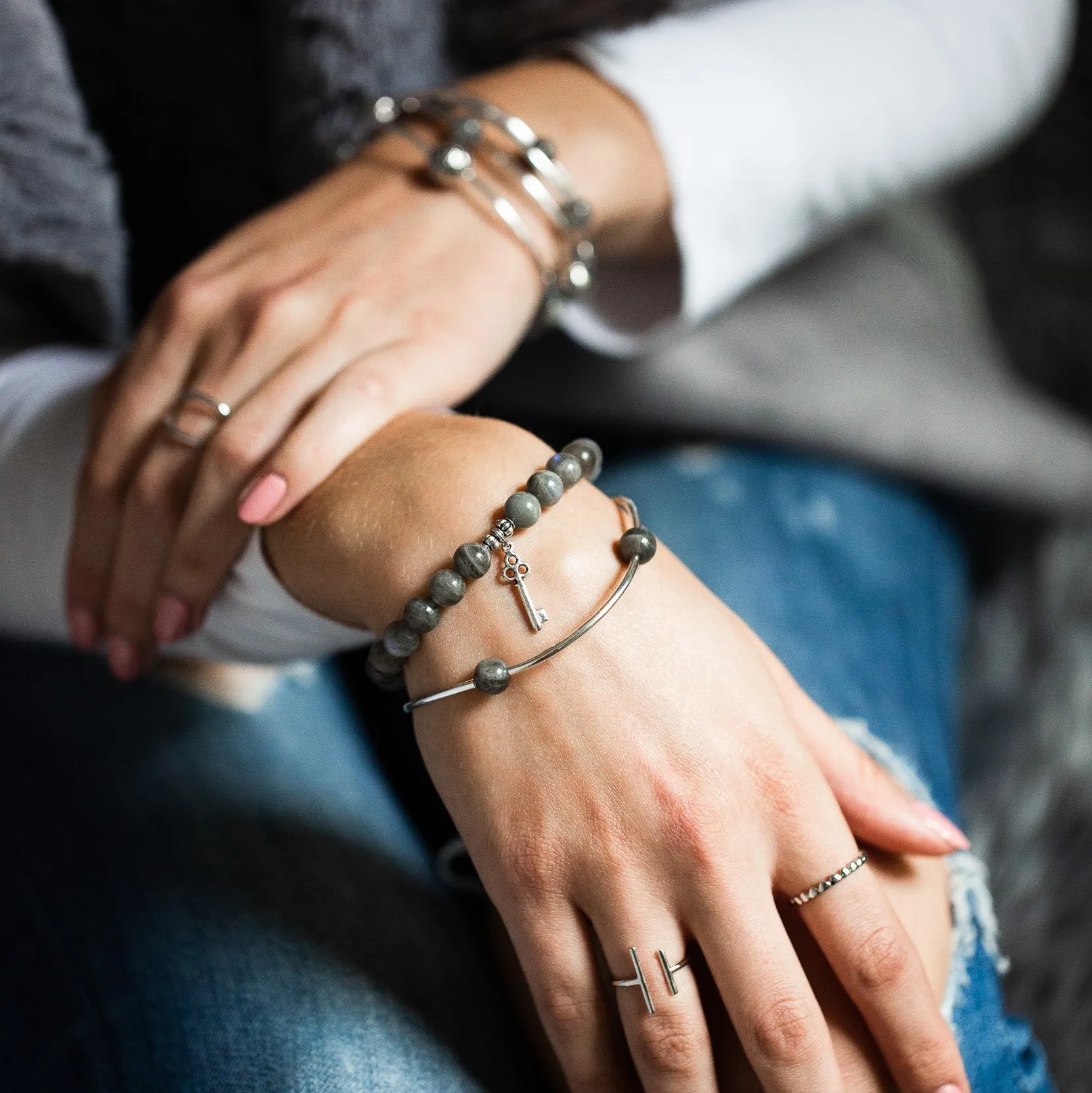 Baby Feet | Stone Beaded Charm Bracelet | Sodalite