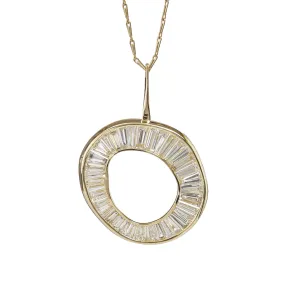 Baguette Diamond Necklace with a Fluid Sphere Pendant