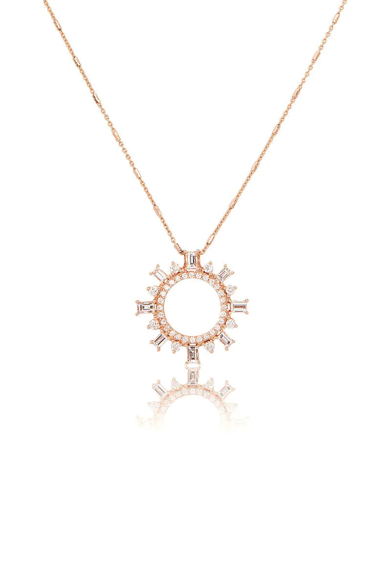 Baguette Diamond Shipswheel Compass Necklace in Rose Gold