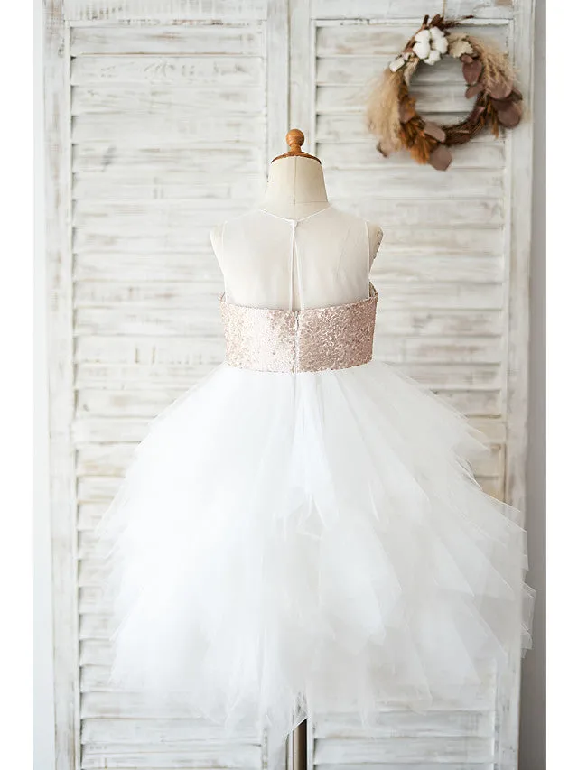 Ball Gown Tulle Sequined Sleeveless Jewel Neck Wedding Birthday Flower Girl Dresses