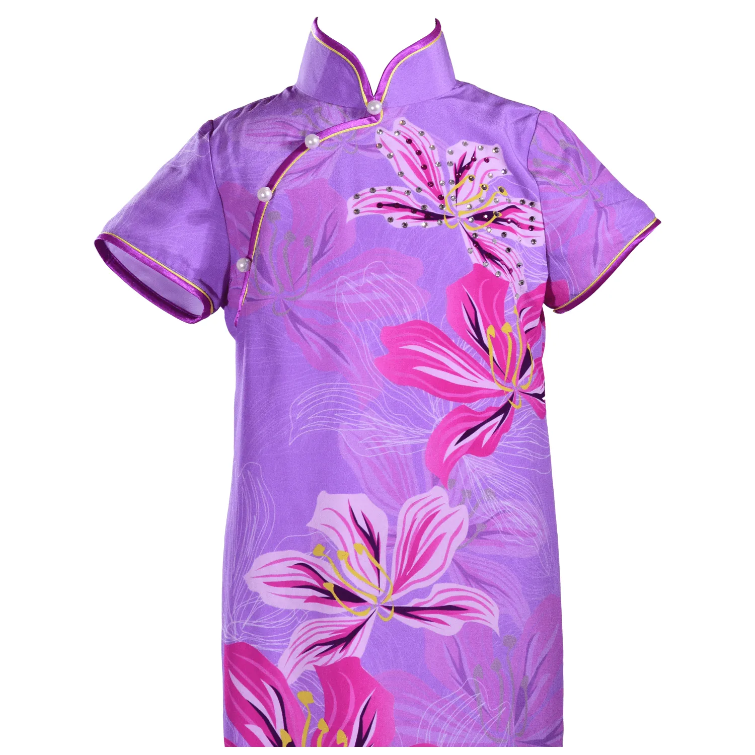 【BAUHINIA】100% Silk Cheongsam with Crystals-Junior