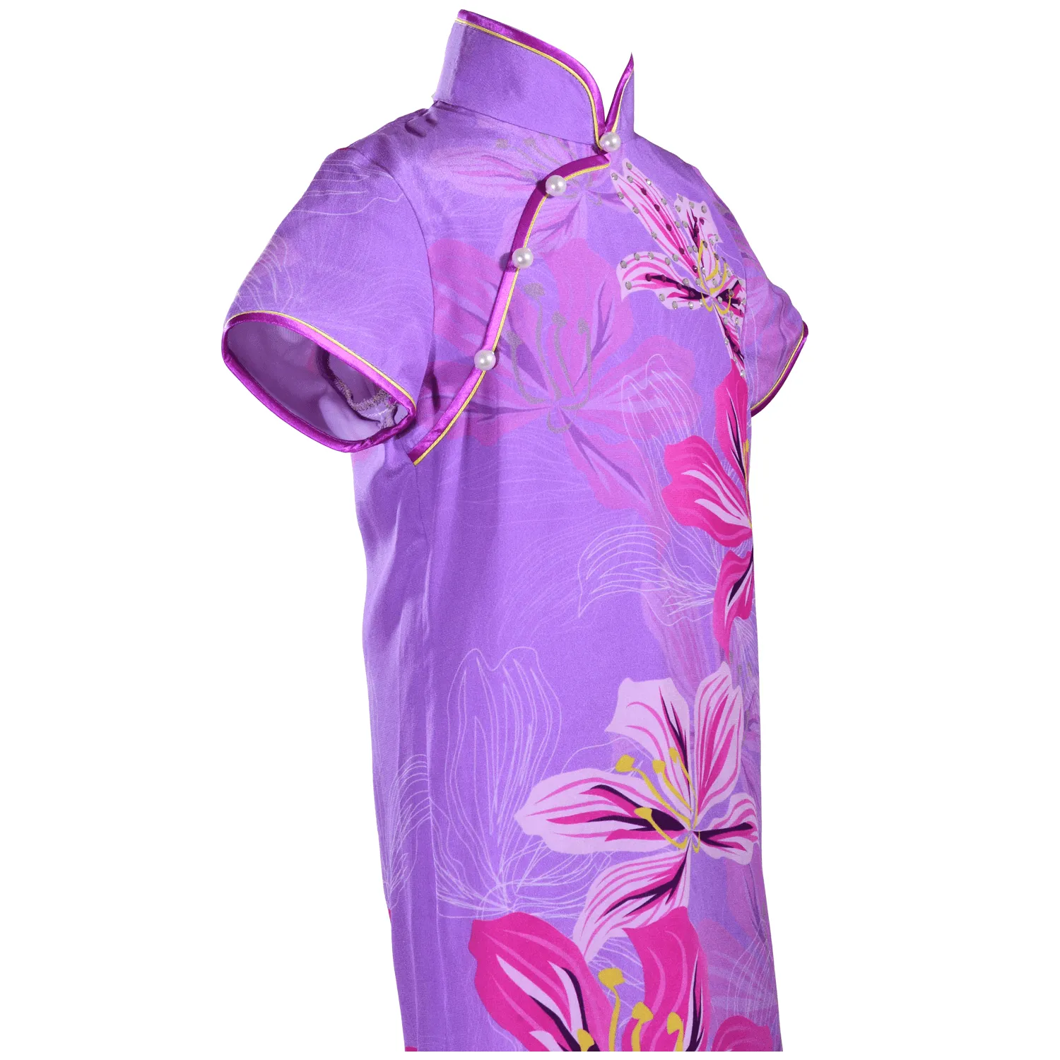 【BAUHINIA】100% Silk Cheongsam with Crystals-Junior