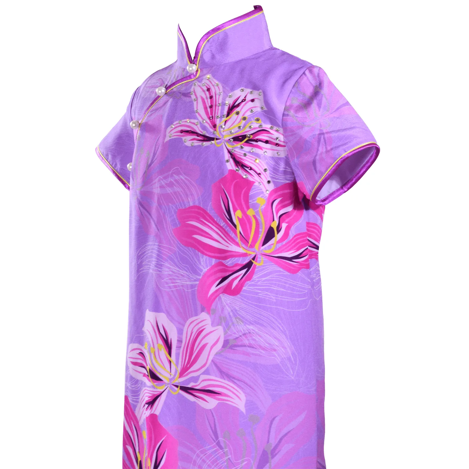 【BAUHINIA】100% Silk Cheongsam with Crystals-Junior