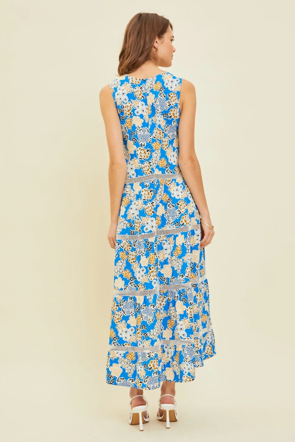 Beach Wedding Guest Attire: Elegant Full-Length Maxi Dress with Crochet Detailing