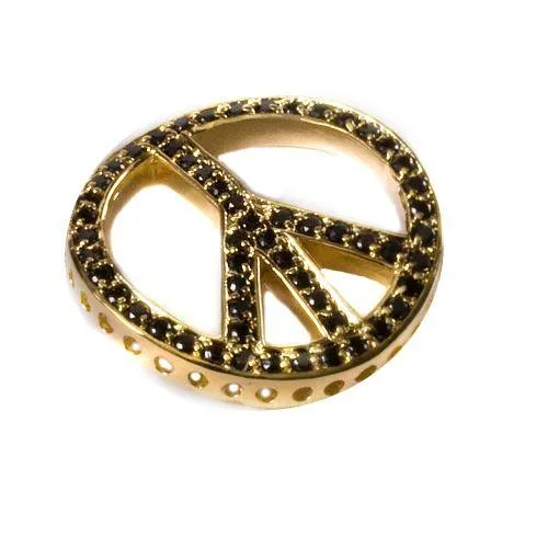 Bead Thru 27mm Peace Sign Gold Plate with Jet CZ (1 Piece)