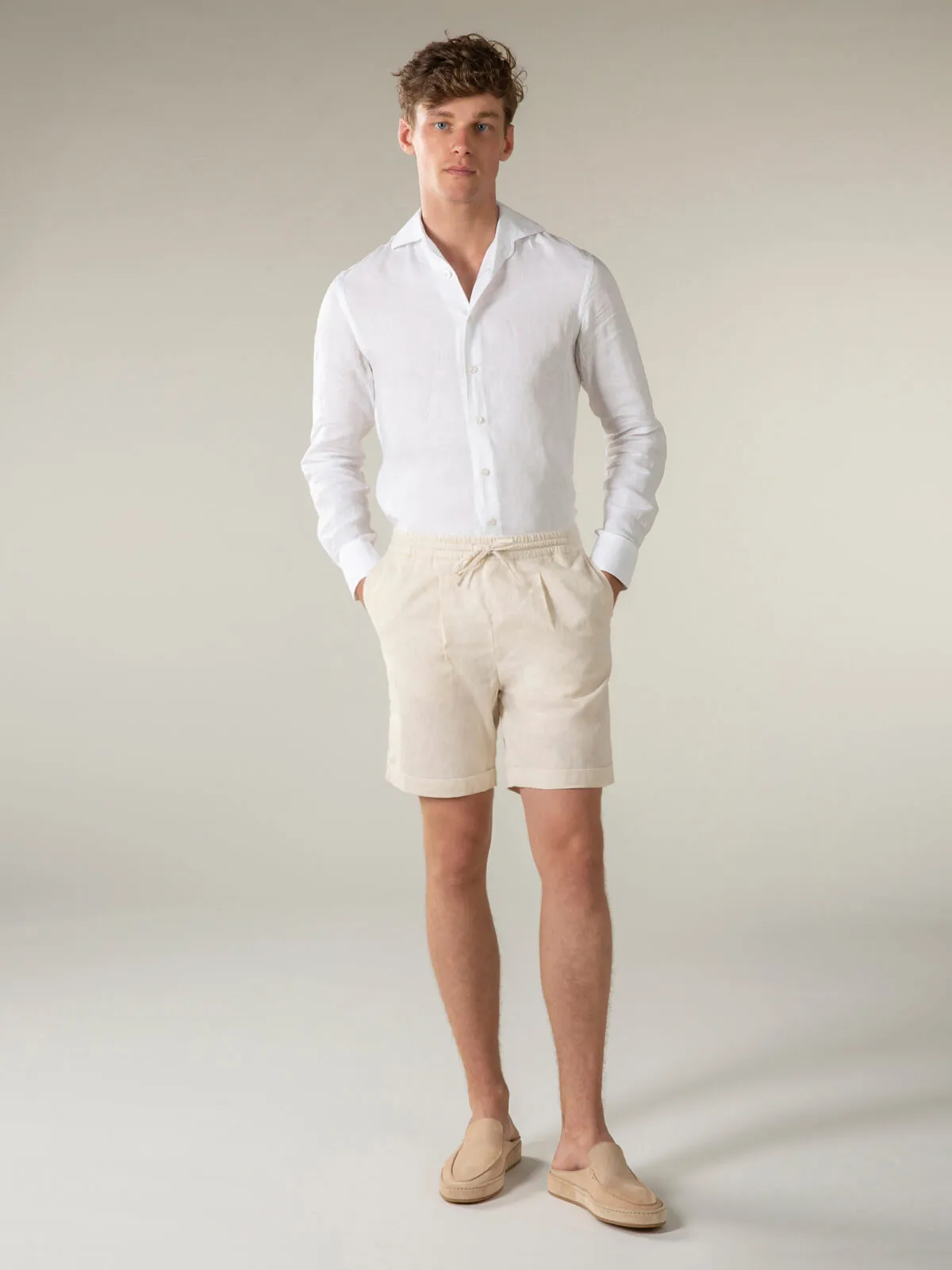 Beige Linen Seaside Shorts